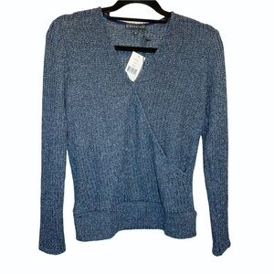 Gibson Look V-Neck Crossover Faux Wrap Surplice Top Marled Navy XS NWT NEW